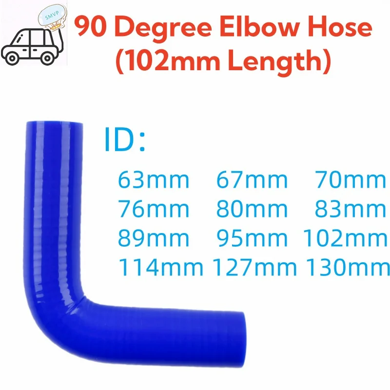 

3PLY 102mm Length 90 Degree Elbow Silicone Coolant Intercooler Hose ID 63mm 67mm 70mm 76mm 80mm 83mm 89mm 102mm 114 127 130mm