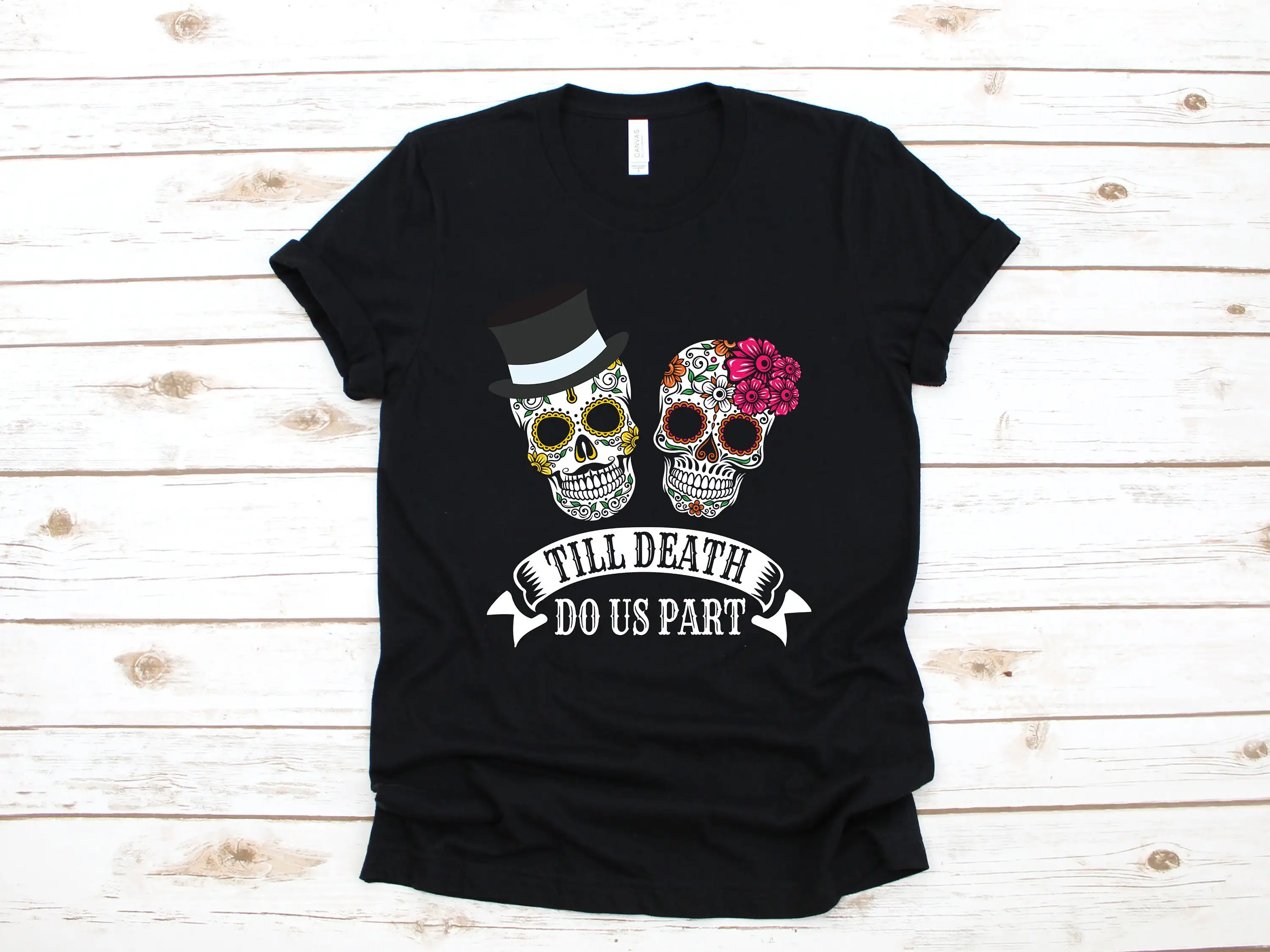 Sugar Skull Wedding T Shirt Till Death Do Us Part Calavera Mexico Cute Long Sleeve