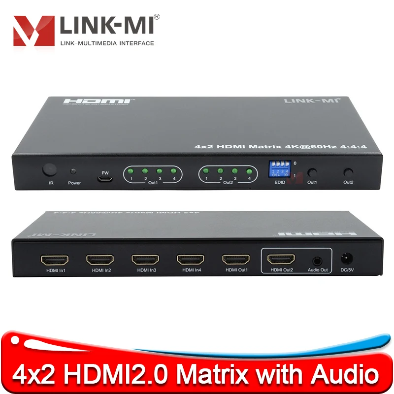 Switcher de matriz HDMI 4x2 com extração de áudio Switch de matriz HDMI profissional para salas de conferências e instalações AV