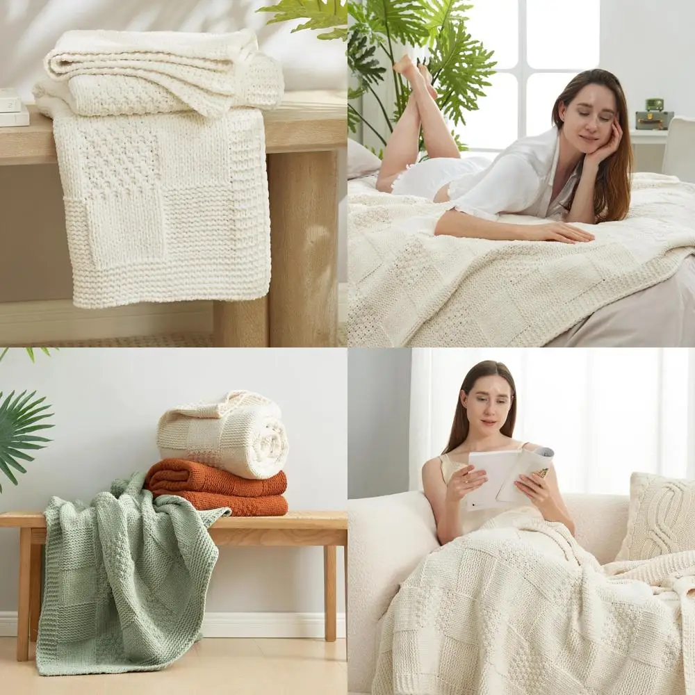 

Classic Chenille Knit Throw Blanket, Amélie Home Checkered Design for Sofa, Chair, and Bedroom Decor