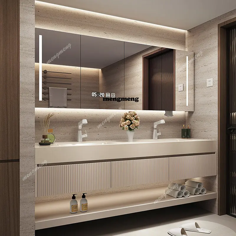 

Simple light luxury bathroom cabinet slate integrated seamless ceramic basin washbasin cabinet combination