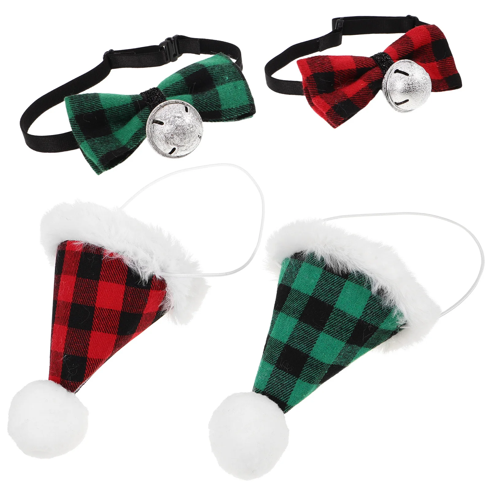 

2Sets Pet Christmas Decoration Set Elegant Plaid Bowtie Hat Combo for Small Pets Easy Fit Festive Look Party Photography Props
