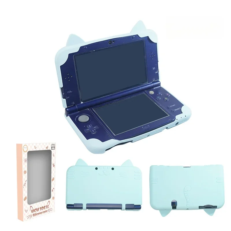 3D-siliconen hoesje met kattenoren voor de nieuwe Nintendo 3DS LL/XL, volledig beschermend, zachte hoes met extra dikke hoeken, krasbestendig en schokabsorberend.