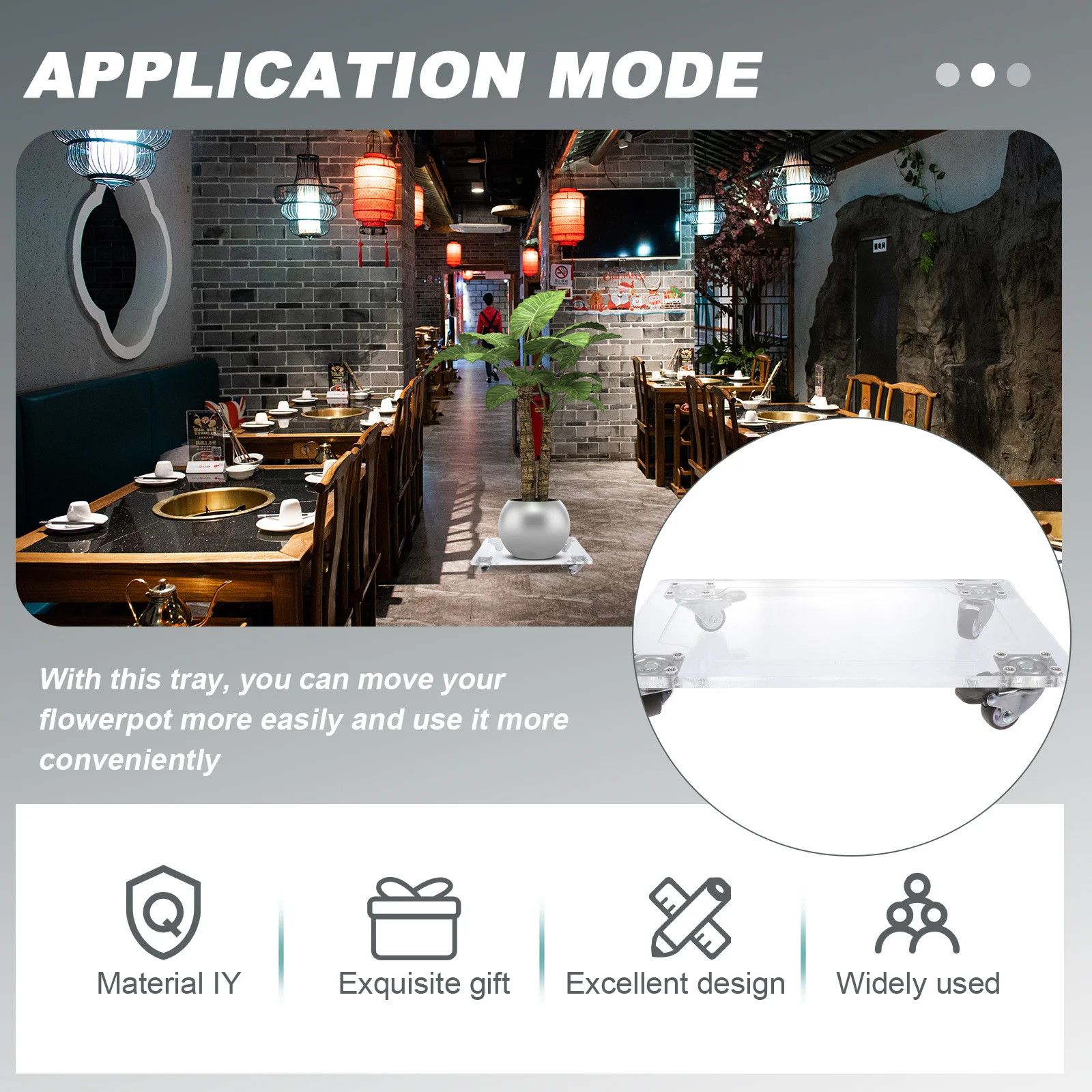 

1Pcs Square Flowerpot Tray Moveable Base with Mute Wheels Sturdy Acrylic Plant Container Holder for Indoor Outdoor Use