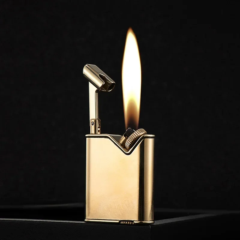 Personalized Retro Pure Copper Keroseine Lighter with Slant Wheel Side Slip Ignition Wheel Lighter Unusual Smoking Tool for Men