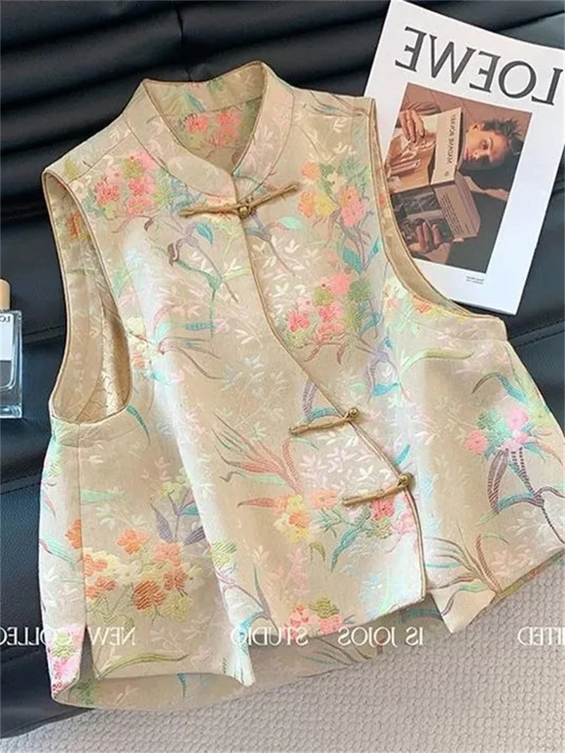 New Chinese Style Buckle National Style Single-breasted Embroidered Vest Female Spring new High Fashion Young chic Vest Coat