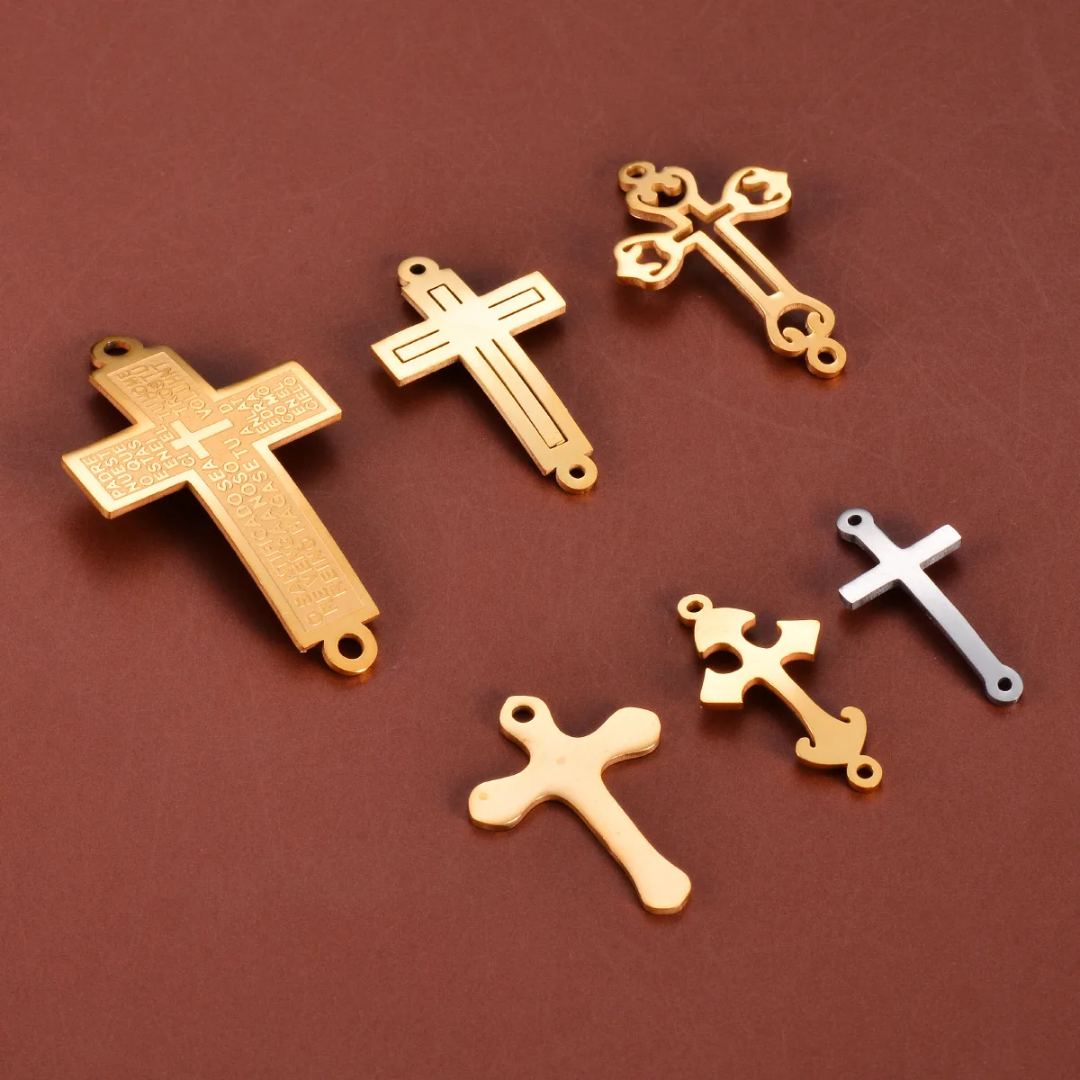 Wholesale 2Pcs/lot Stainless Steel Cross Connector Charms Craft Supplies Heart Pendants Charms Pendants for Crafting Jewelry - Detail 1