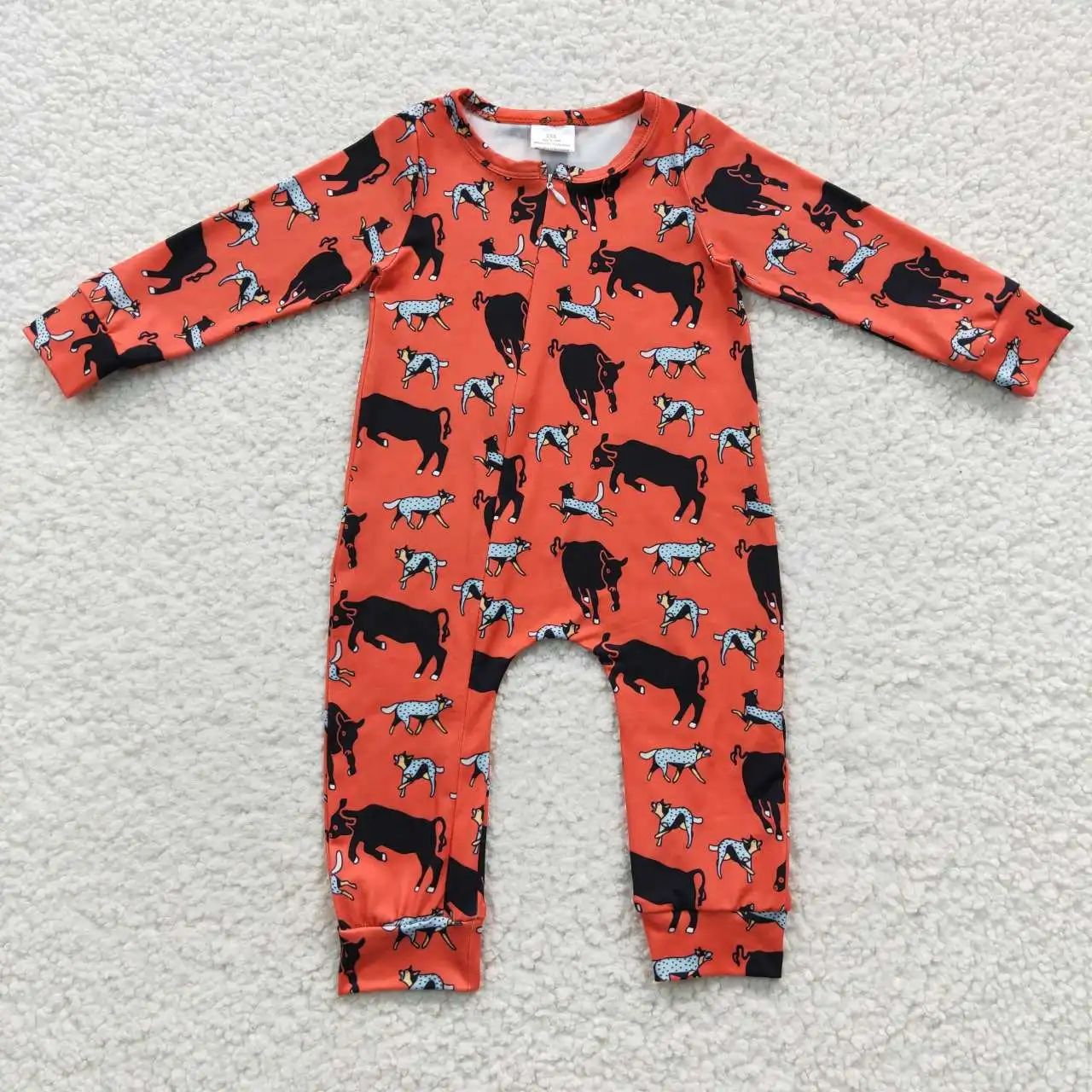 

LR0342 Baby Girl Clothes Long Sleeve Cow Print Milk Silk Kids Summer Romper From 0-3M To 2T