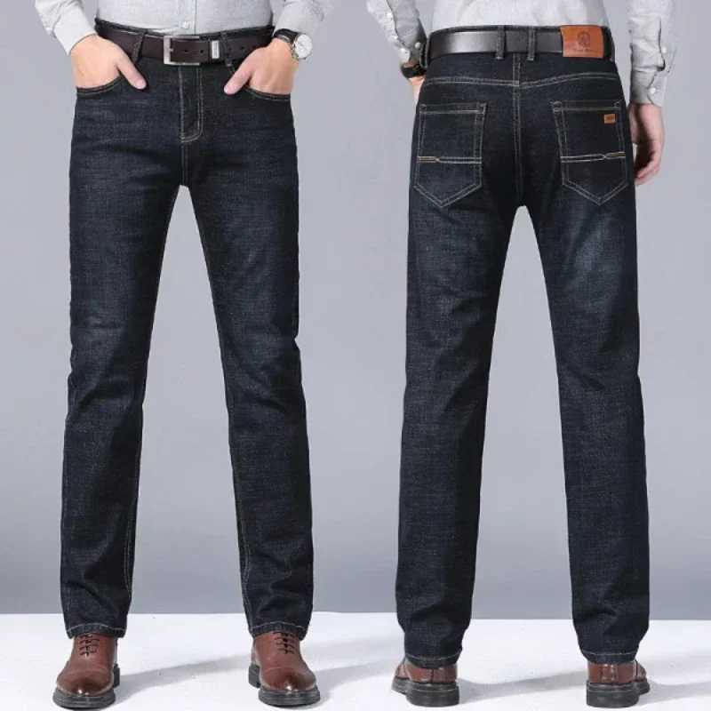 New Men Classic Jeans Homme Pantalones Hombre Soft Black Blue Denim Cargo Pants Business Casual All Match Baggy Jean Size 28-40