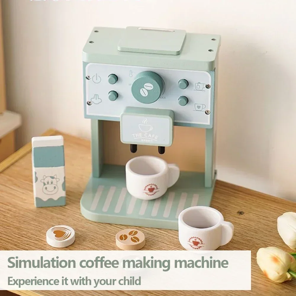 Ensemble de cuisine pour enfants, cafetière en bois, Kit de Simulation de biscuits, jouets éducatifs, cadeaux pour filles et garçons