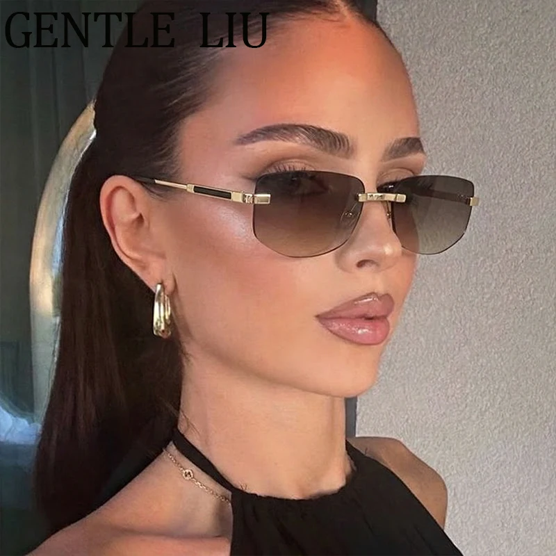 

Steampunk Rimless Polygon Sunglasses Women 2026 Luxury Brand Classic Geometric Sun Glasses Metal Driving Fashion Eyewear Shades
