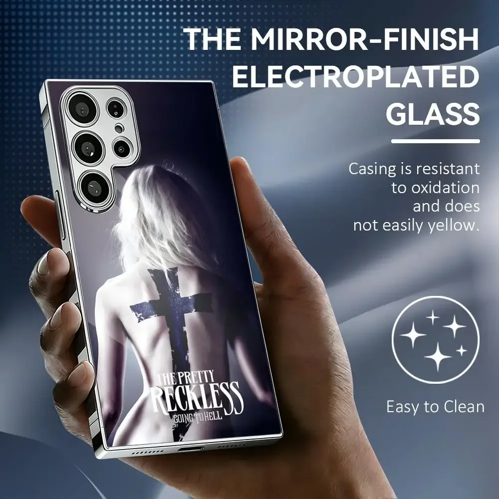 The P-Pretty R-Reckless Phone Case For Samsung Galaxy S25 S24 S23 Ultra Electroplated Metal Frame Shockproof Cover Phone Case