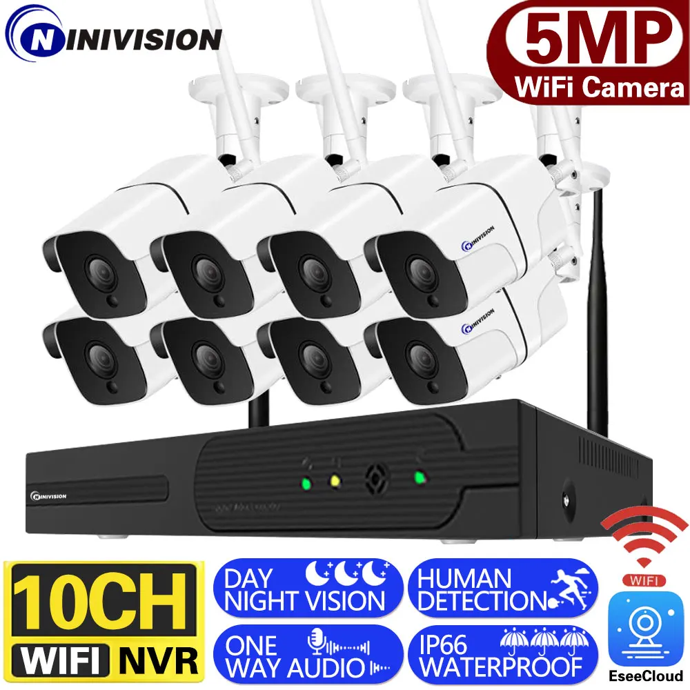 10CH 8CH H.265 HD 5MP Wireless NVR Recorder For Wirelss CCTV 5MP Camera Add More Wifi Audio CCTV Cameras Ippro Eseecloud App