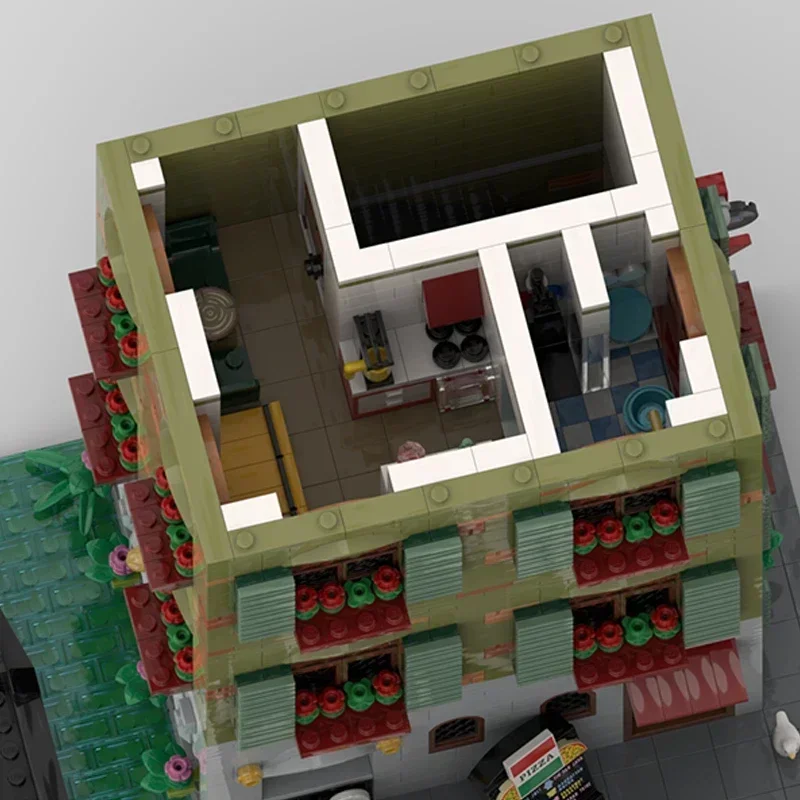 Briques Moc techniques Street View, modèle Pizza Record Store, blocs de construction modulaires, cadeaux, jouets pour enfants, ensembles de bricolage à assembler