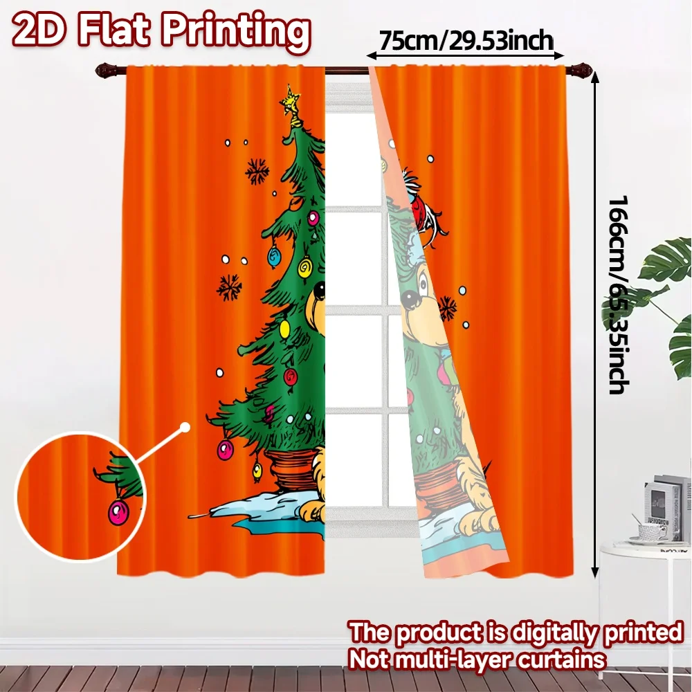 2D Flat Printing,JIT 2pcs, Curtains (Without Rod) FestivePupTree Popular Fashionable Curtains Machine Washable Fabric Curtains