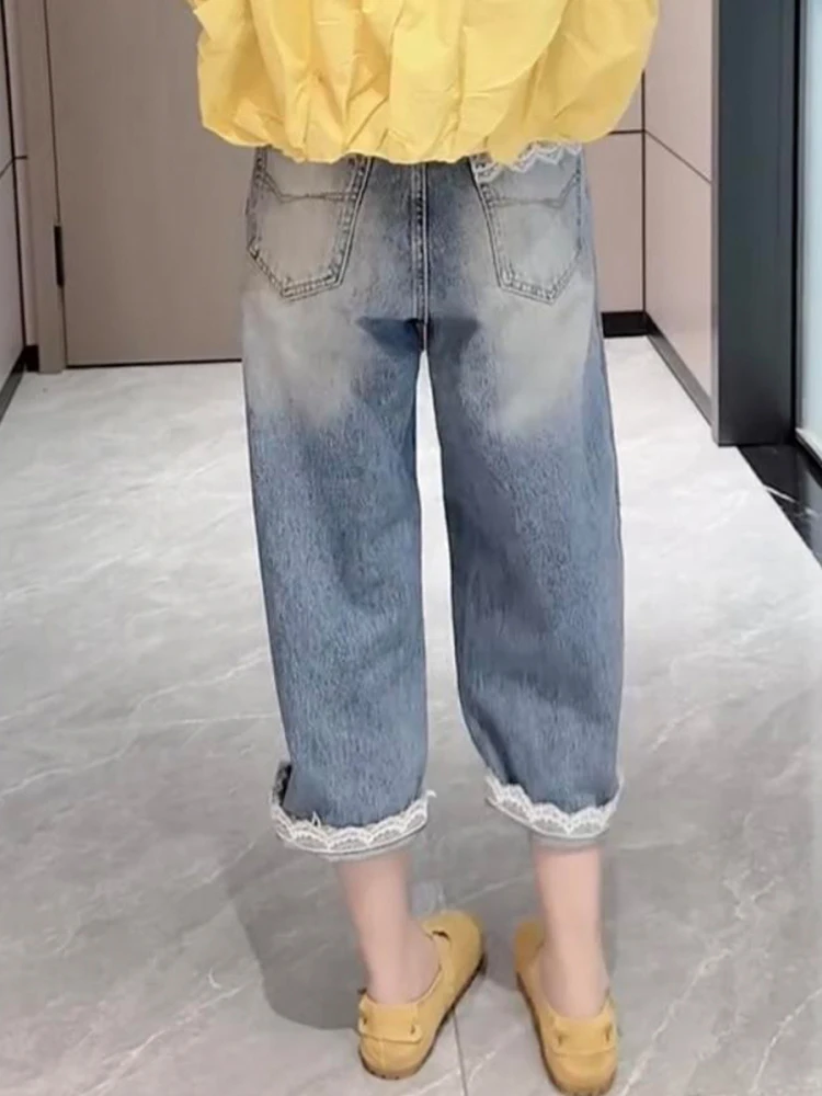 Loose High Waist Wide Leg Jeans Women's Spring Thin Harem Denim Pants Big Size Small Figure Flattering Straight Cut Trousers