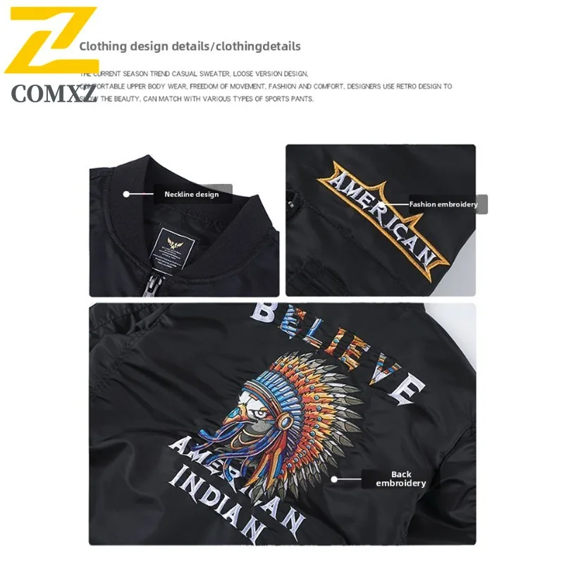 COMXZ Mannen Tactische Outdoor Werkjas Amerikaanse Stijl Honkbal Geborduurde Militaire Werkkleding Lente Herfst Stand Kraag Jas