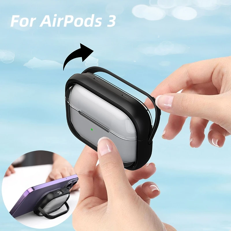 Transparent Stand Case For AirPods 3 Fully Protective Earphone Cover With Bracket Stand Latch For airpods3 TPU Clear Accessories