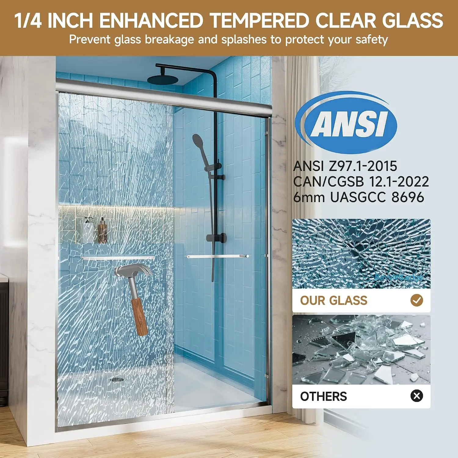 Double Sliding Glass Shower Door, 56–60 in W x 72 in H, Chrome Aluminum Frame, 1/4 in(6mm) High-Strength Tempered Glass Shower D