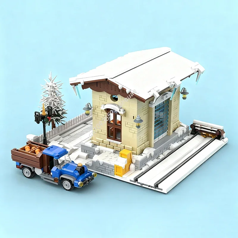 1573pcs MOC Winter Dorp Spoorwegmagazijn Model Bouwstenen Architectuur Creatieve Kinderen Onderwijs Speelgoed Kerstcadeaus