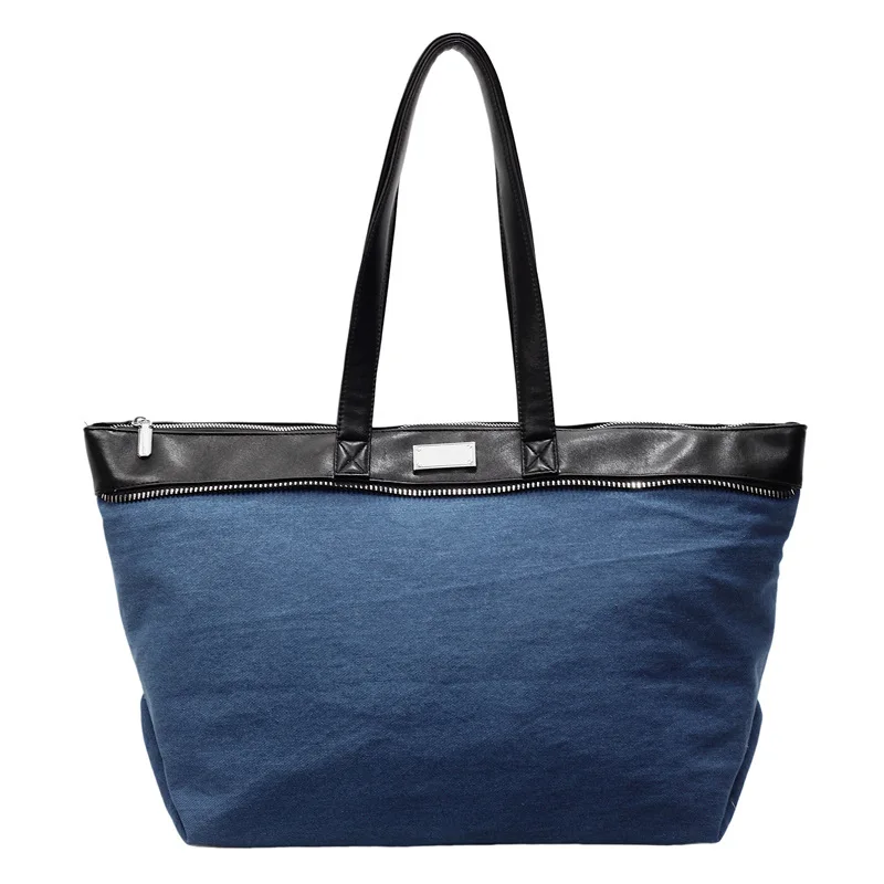 

Women's Casual Color-Block Denim Tote Bag - Large-Capacity for Commutes, Dual-Carry (Shoulder/Handheld) Ideal