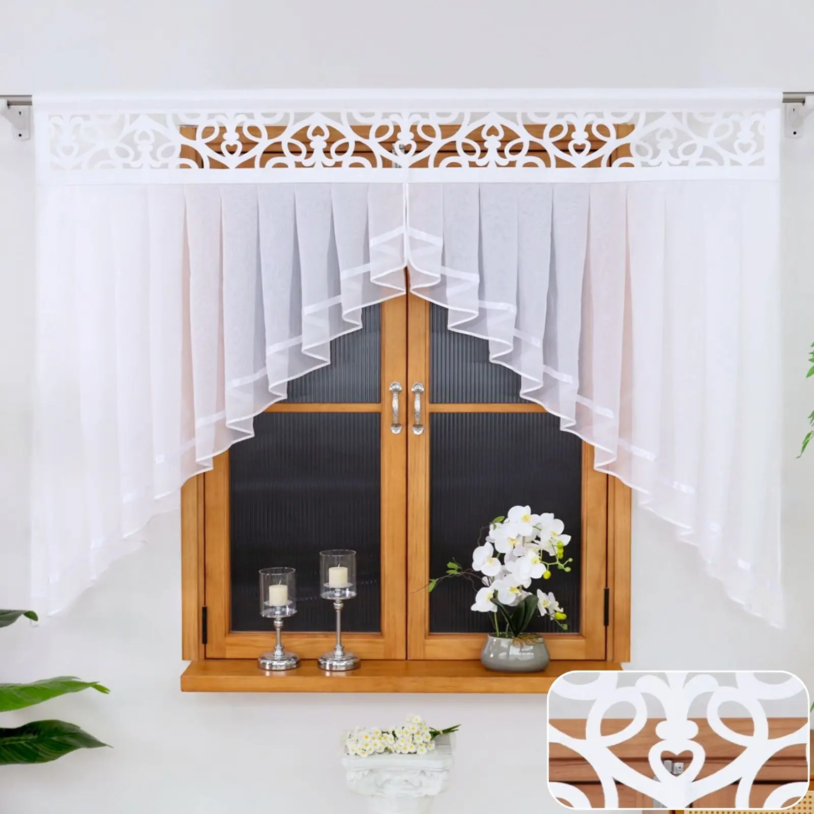 

1PC White Sheer Curtain with Hollow Cutout Panel, Soft Breathable Gauze, Cozy Home Decor, Perfect Gift for Friends/Parents