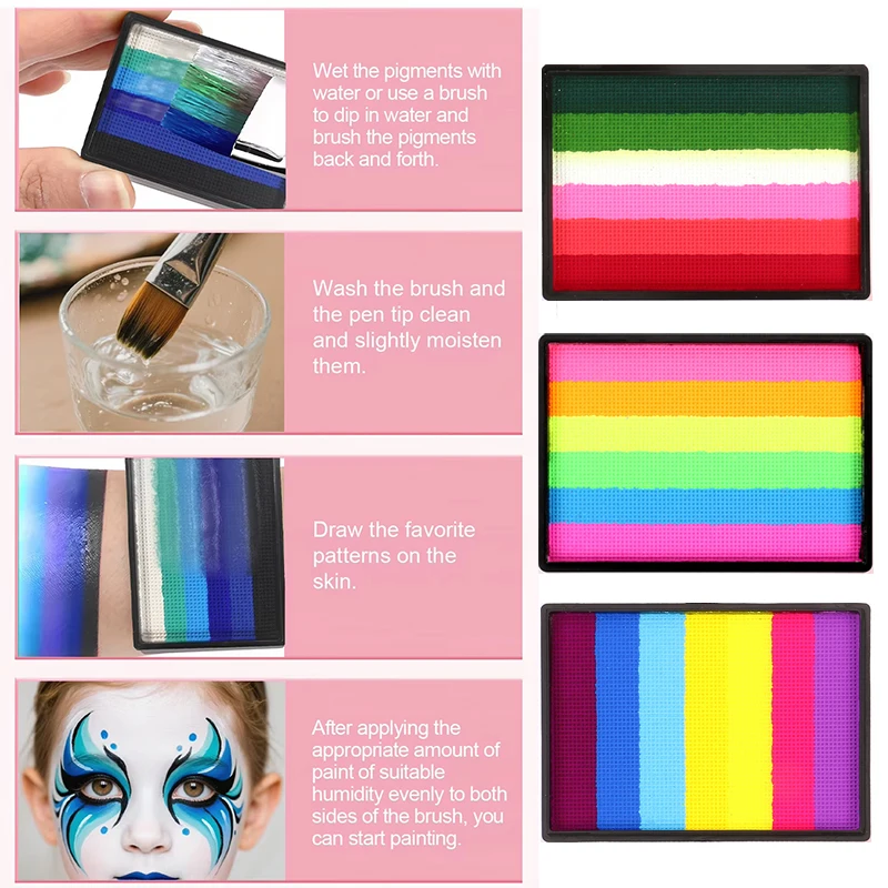 바디 페인트 크림, 50g, 6색 레인보우 스트라이프, 워셔블 페이스 페인트 팔레트, 생동감 넘치는 예술적 효과를 위한 혼합 컬러 시스템