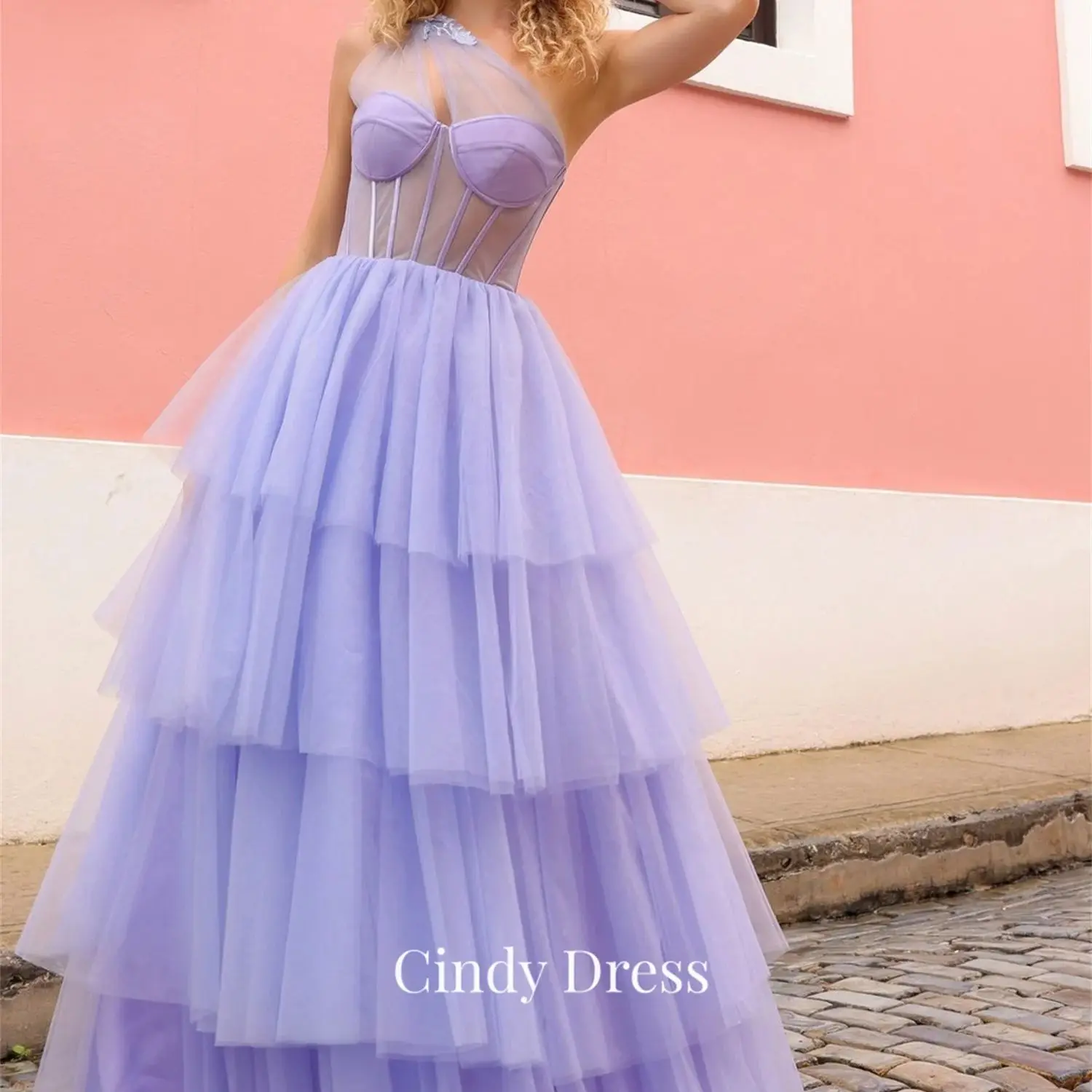 

Layered One Shoulder Sweetheart Lavender Purple Gala Dresses Woman Customized Party Evening Elegant Prom Wedding Dress Saudi