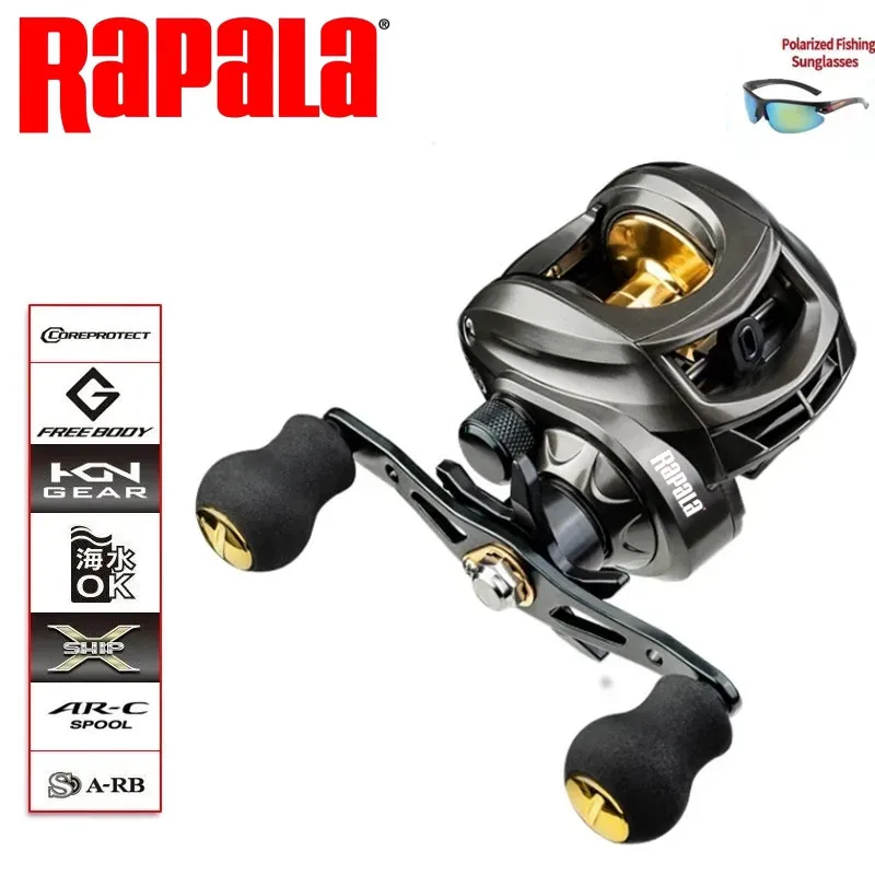 

Рыболовная катушка Rapala, высокоскоростная катушка для заброса приманки, максимальное усилие фрикциона 8 кг, металлическая шпуля с очками