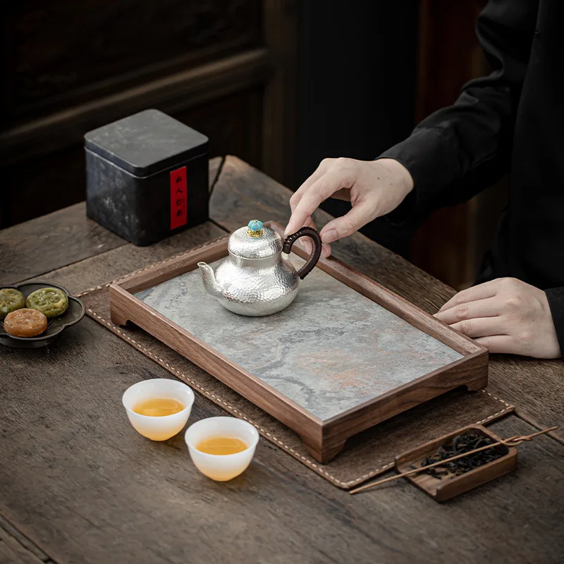 LMM rectangular walnut tea tray rock slab dry brewing tray dry brewing table retro and simple