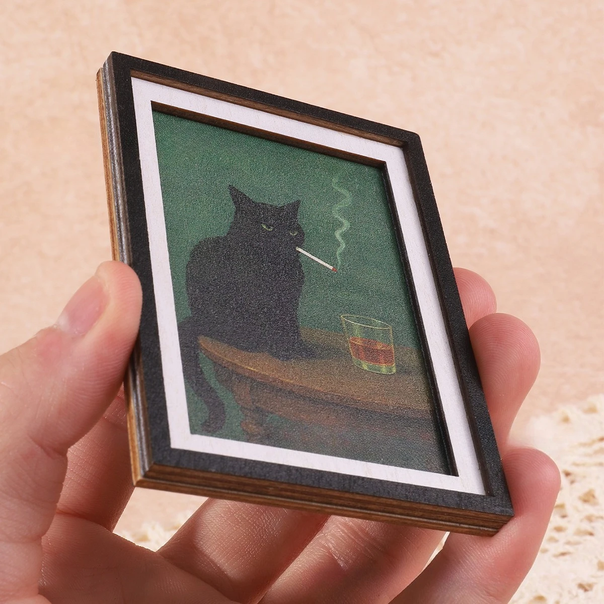 Black Cat Wine Fridge Magnet, Cute Mini Framed Art Refrigerator Magnet, Summer Home Decor Magnet for Kitchen, Fridge, Whiteboard