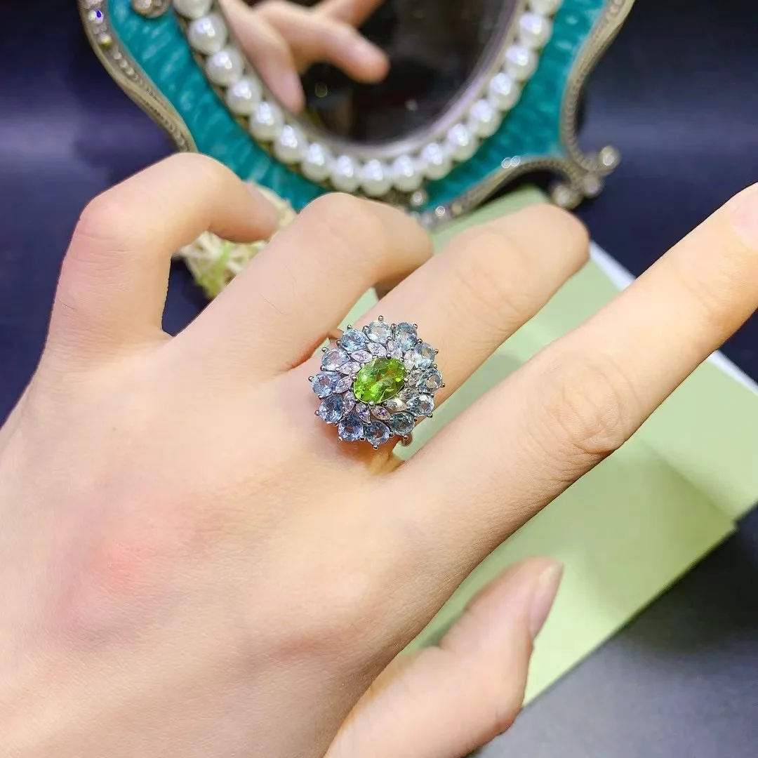 

KJJEAXCMY High End Women's Ring Natural Tourmaline S925 Silver with Electroplating Boasting High Clarity Full Brilliance