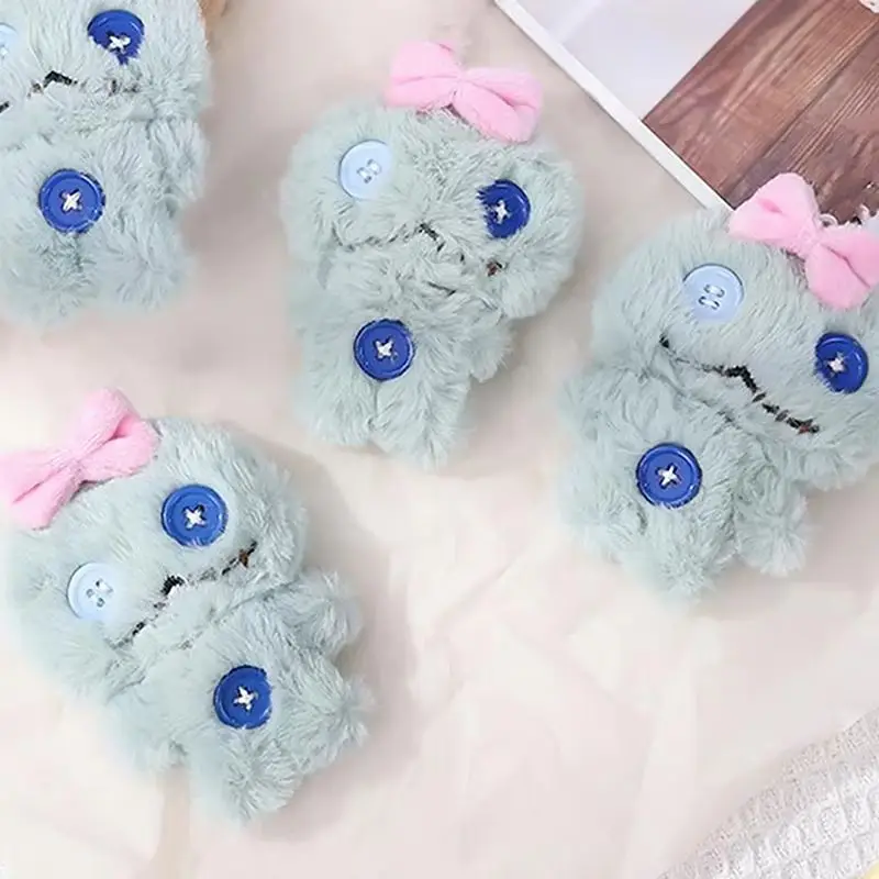 Cartoon Plush Bow Doll Toy Keychain Bag Pendant With Buttons DIY Gifts Keychain Pendant Cute Sweet Plush Dolls Hanging Ornaments