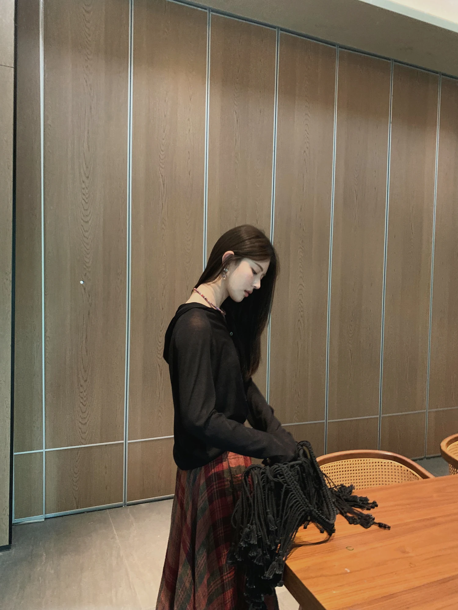 

ASM ANNA Summer Outerwear Knitted Long Sve Hooded Cardigan Thin Air Conditioning irt V-ne Button Design Regular Fit