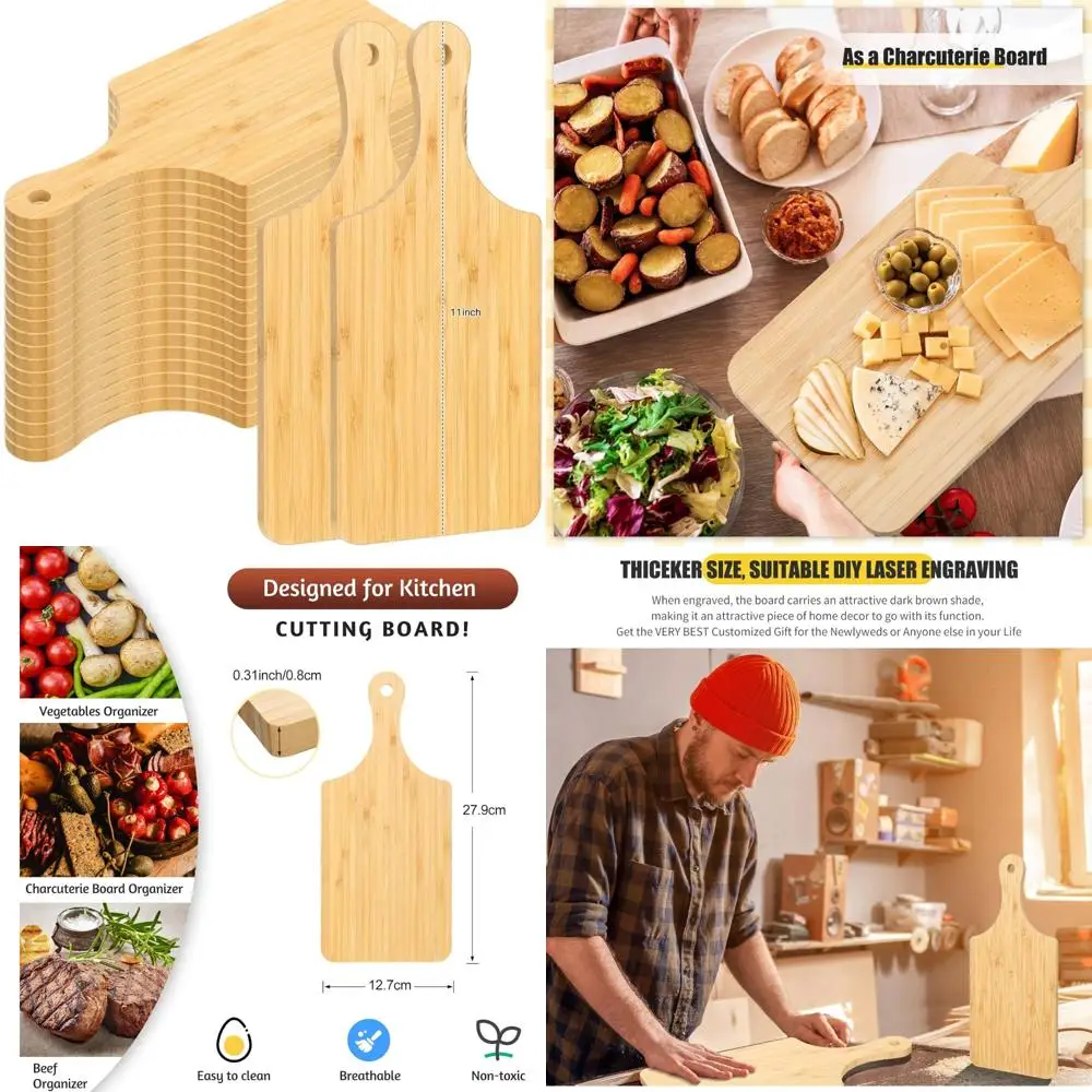 

24 Pack Mini Wooden Chopping Boards - 11 x 5 Inch Small Engraving Charcuterie Serving Boards for Kitchen Use
