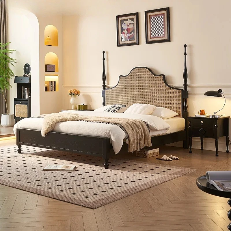 

Ja Американская кровать для главной спальни из ротанга, скандинавская креативная кровать из цельного дерева, элитная кровать в средневековом стиле для проживания в семье