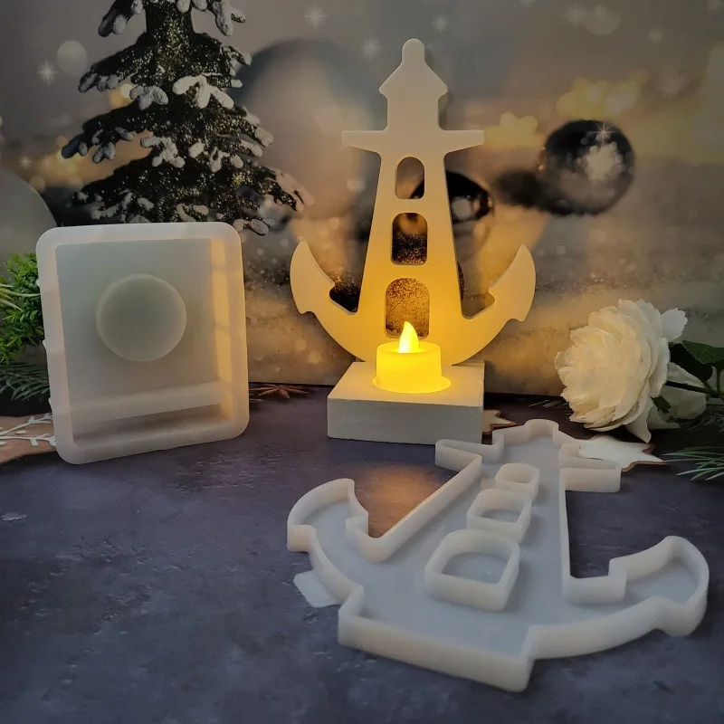 DIY 등대 보트 앵커 캔들 거치대 삽입 실리콘 몰드 석고 데스크탑 장식, 에폭시 송진 몰드 홈 공예