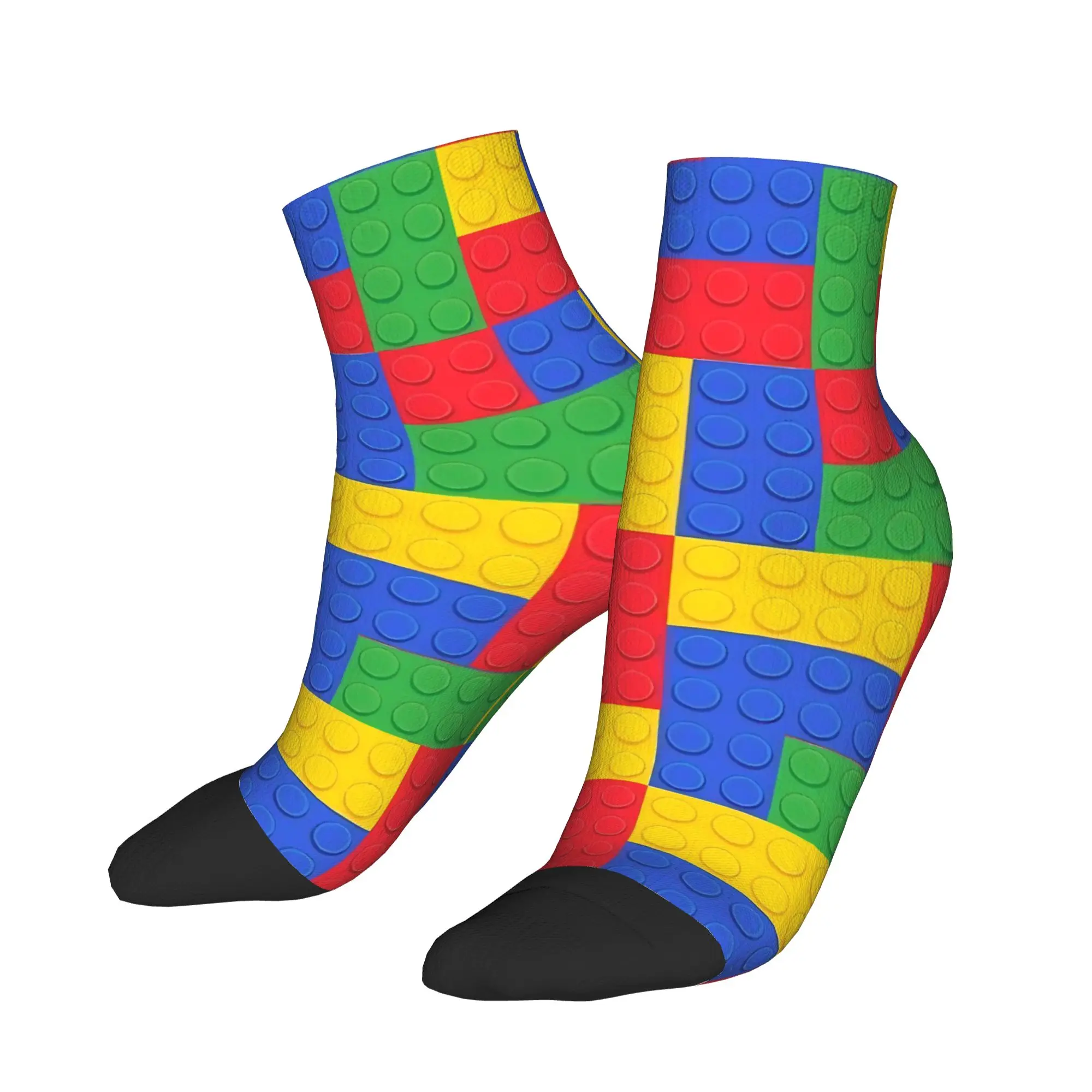 Ankle Socks For Men's Retro Primary Color Building Blocks Pattern Casual Socks Graphic Anti Slip Soft Summer Outdoor Sports Sock