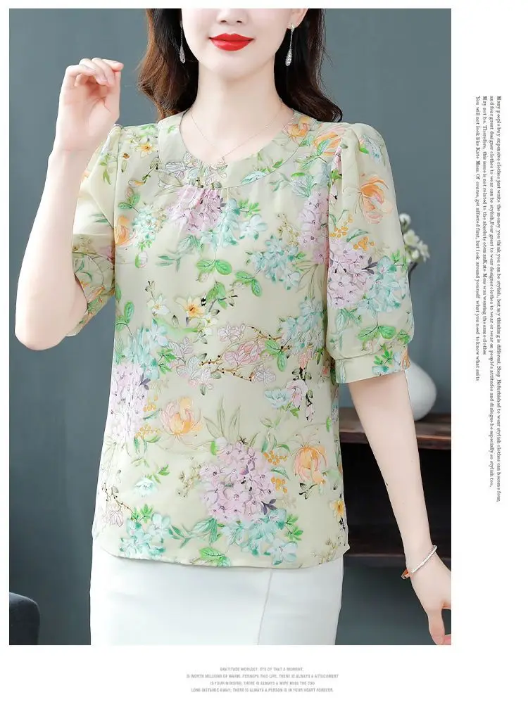 Chiffon blusa para as mulheres, camisa de manga curta, estilo coreano, solto, vintage, moda, verão