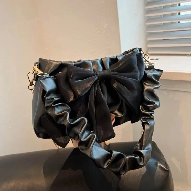 Chain Solid Color Simple Commuting Crossbody Bag, Women's Elegant Bow Decoration Handbag, Fashion and Versatile Sweet Handbags