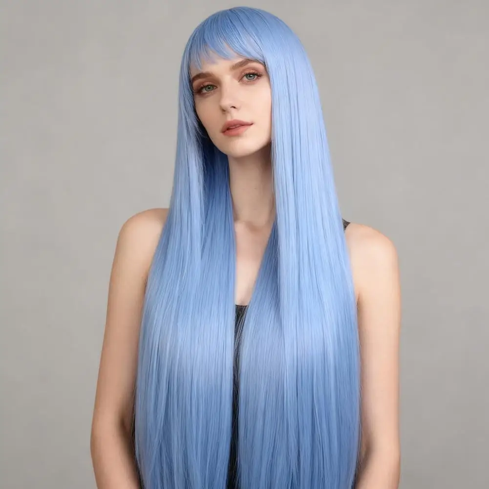 

Длинный прямой парик для косплея 100 см с челкой, натуральный вид, термостойкое волокно, пушистый, для аниме-косплея, женский, синтетический