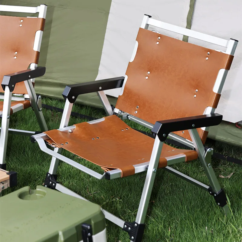 Outdoor Camping Folding Stool Picnic Kermit Chair Leather Canvas Backrest Chair BBQ Garden Indoor Leisure Time Tools