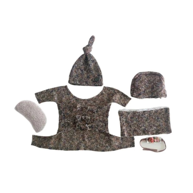 

J15U 7IN1 Infant Photography Outfit Hat Wrap Blanket Posing Headband Photostudio Props Baby Photo Costume Newborn Shower Gift