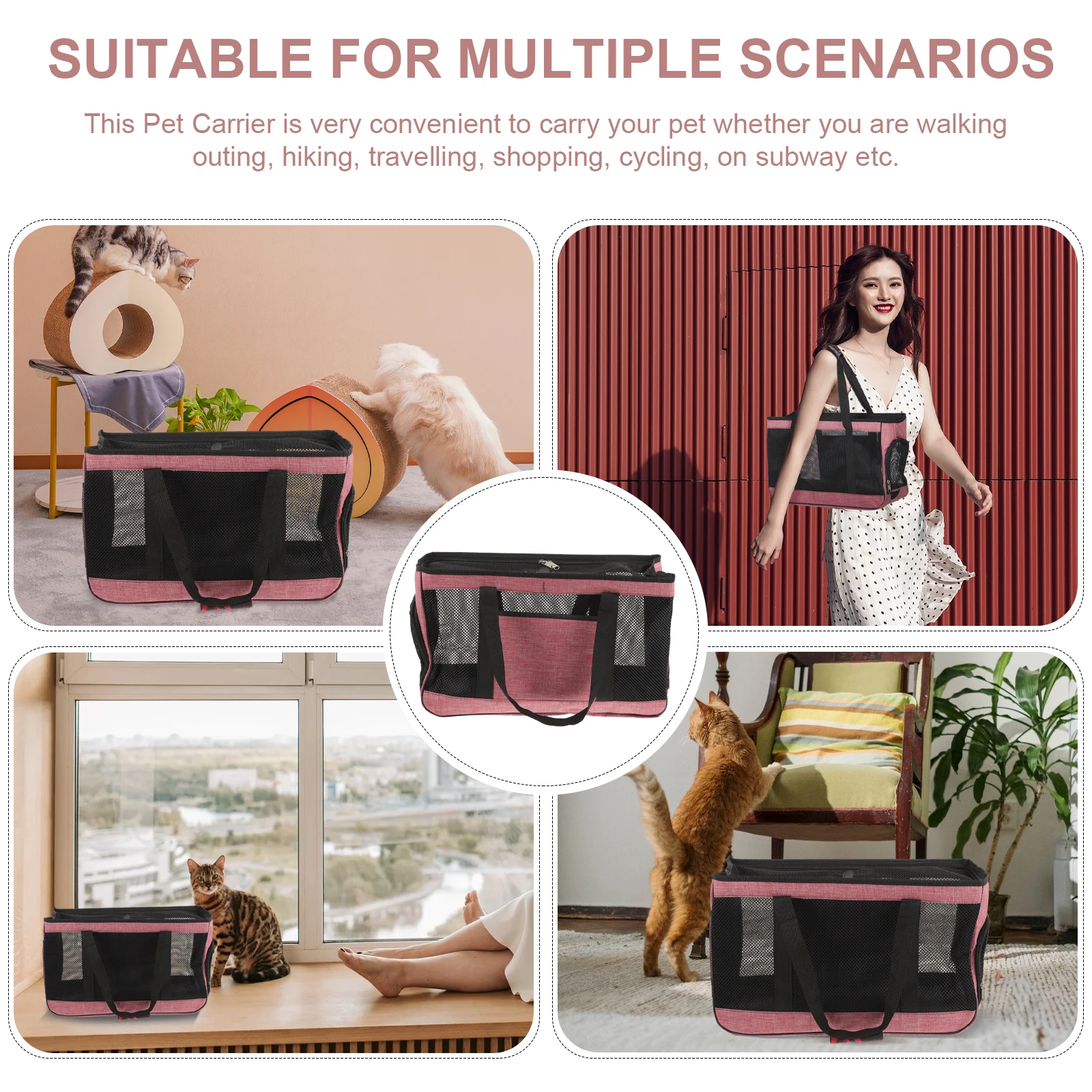 

Pet Carrier Cat Travel Carrier Large Pink Oxford Cloth Pouch Breathable Mesh Bag Summer Outdoor Dog Cat Storage Portable