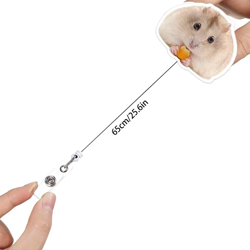 Cute Funny Hamster Acrylic Badge Reel Retractable Alligator Clip ID Card Holder for Nurse Doctor Office Worker Teacher Student