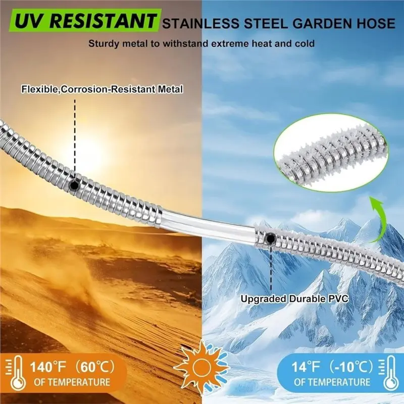 A67M-Flexible Stainless Steel Water Hose Extension 3Ft Short Metal Hose 5/8