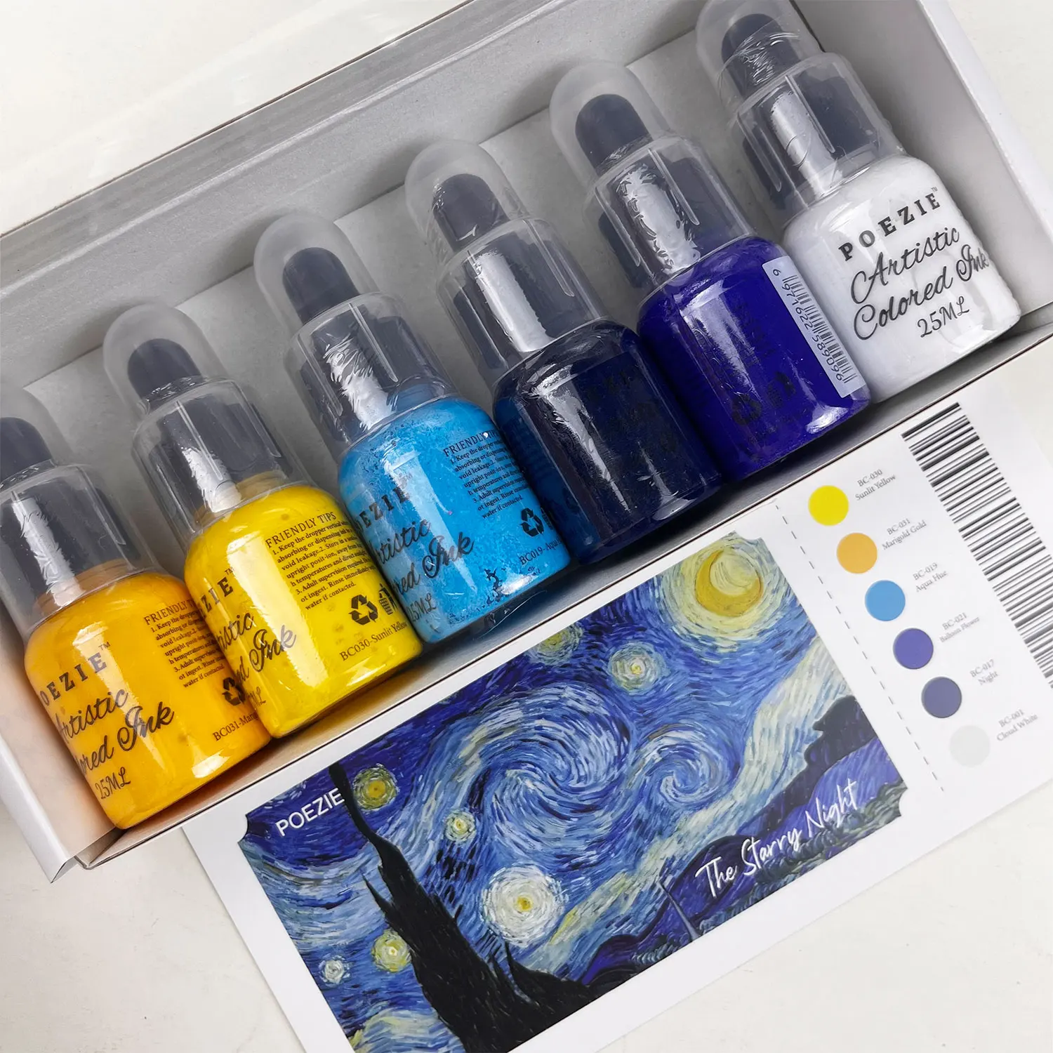 Artist Grade 6Pcs 25ml Acrylic Ink Set, Essential Colors, Quick Dry Ink for Airbrush, Pouring Art & Scrapbooking