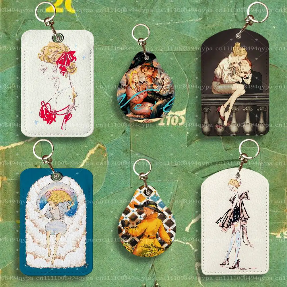 V-Veil Manga Emma Leather 2 Sided ID Card Holder with Keychain Executive Protection For Bank Credit Subway Bus Case