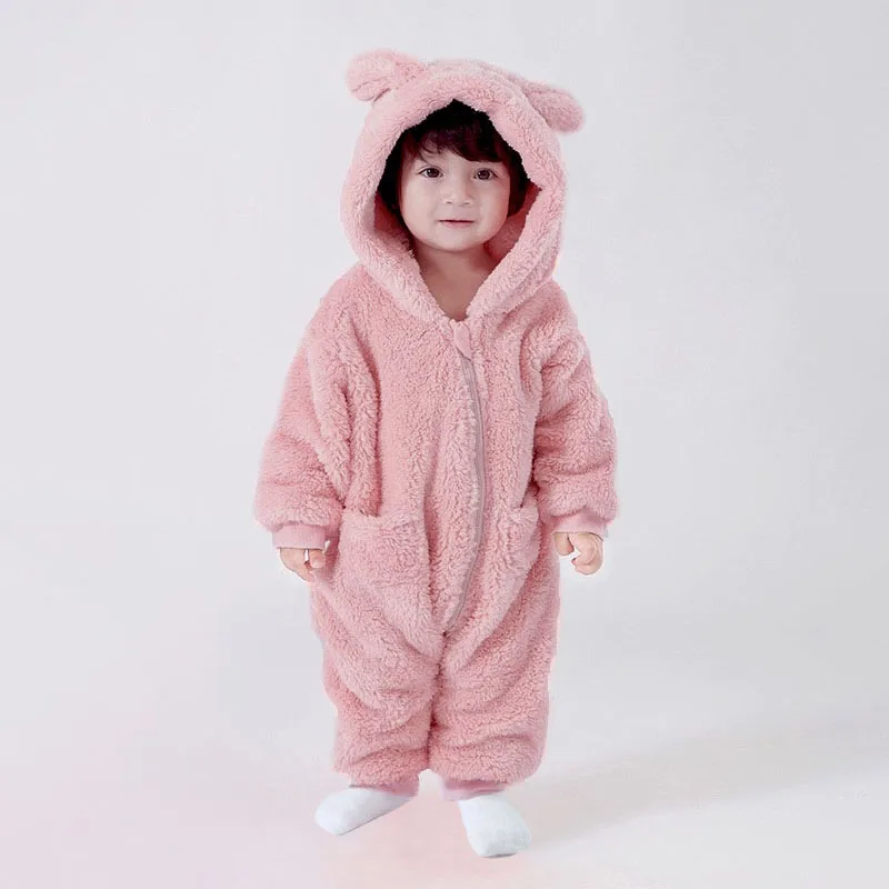 1-24M الوليد الطفل السروال القصير لطيف الصوف الرضع صبي الفتيات وزرة طفل مقنعين منامة