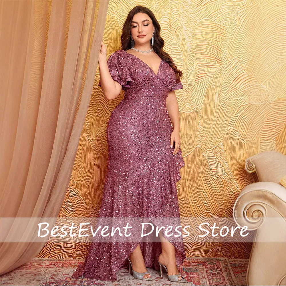 

Plus-Size Evening Gowns Formal Occasions Sexy Long-Style Clothing Ball Gowns Mermaid Style Shiny V-neck Long Dresses Customized